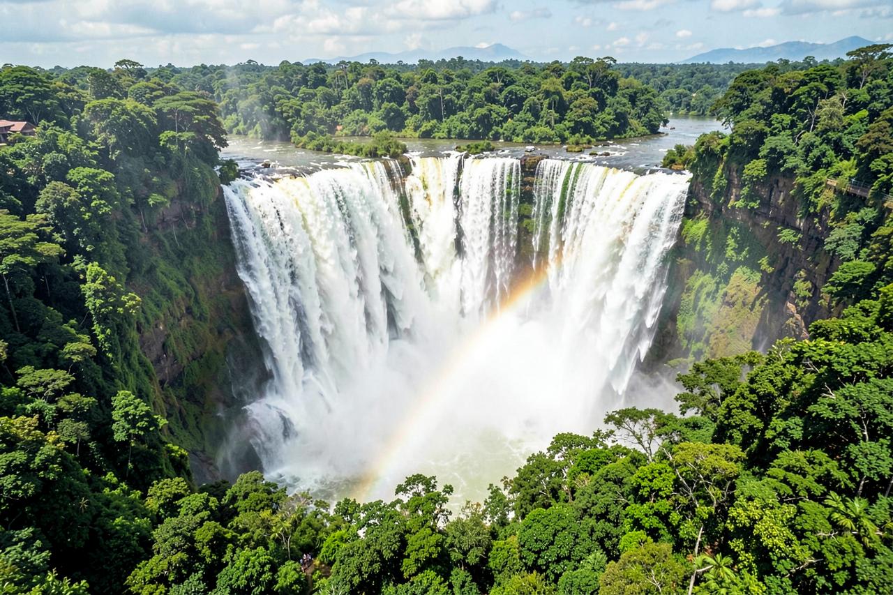 Vodopády Iguazú s duhou v mlze nad pralesem
